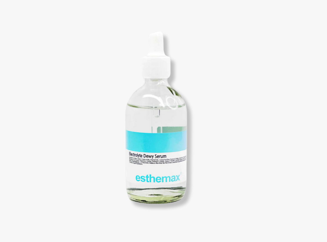 A 100ml dropper bottle of Esthemax TRADE Electrolyte Dewy Serum on a white background, on Spa Circle Brands product listing page.