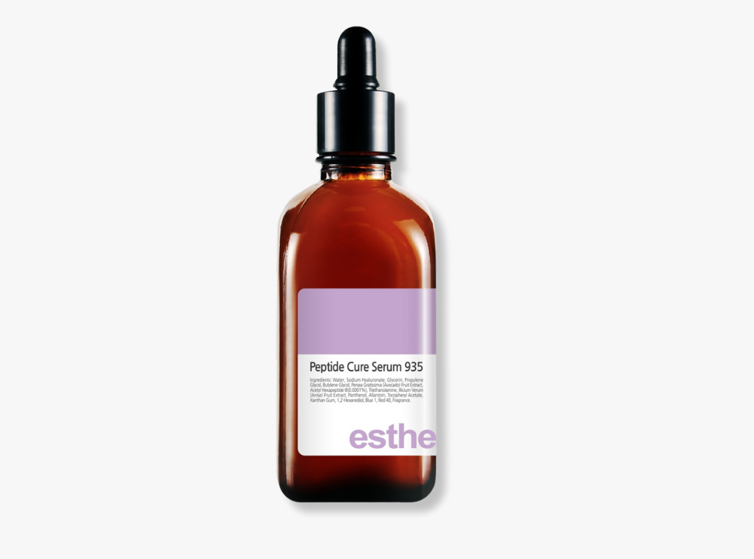 A 100ml dropper bottle of Esthemax Peptide Cure Serum on a white background, uploaded on Spa Circle Brands product listing page.