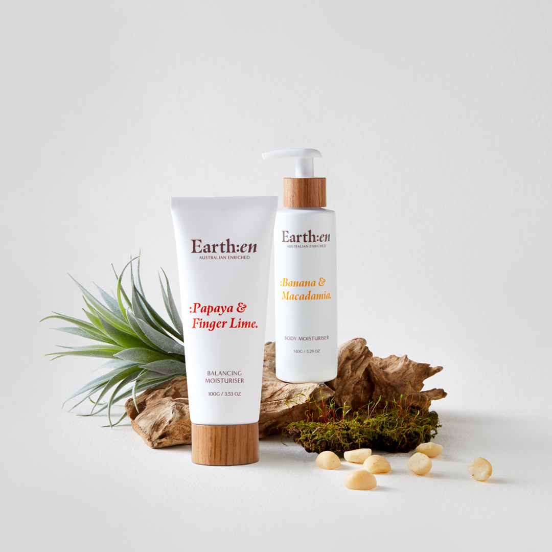 Earthen Tropical Duo Set: Body Moisturiser and Balancing Moisturiser on Spa Circle Brands product listing page.