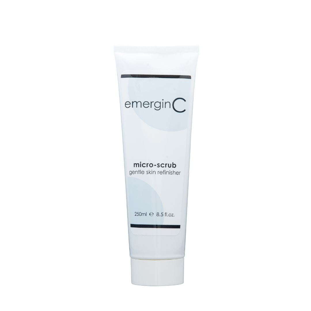 A 250ml trade-size bottle of EmerginC Micro-Scrub on a white background, uploaded on Spa Circle Brands product listing page.