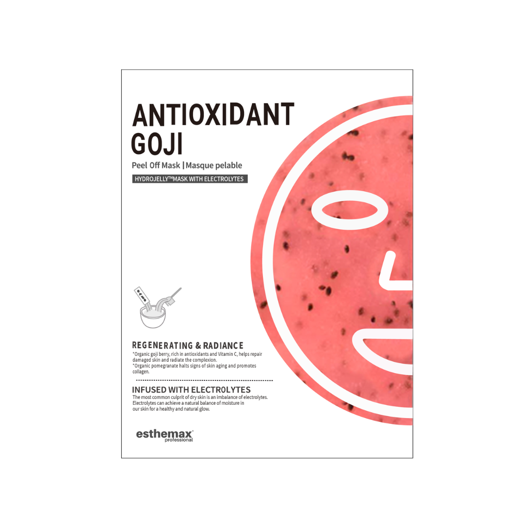 A retail size of Esthemax Hydrojelly Mask - Antioxidant Goji on a white background, on Spa Circle Brands product listing page.