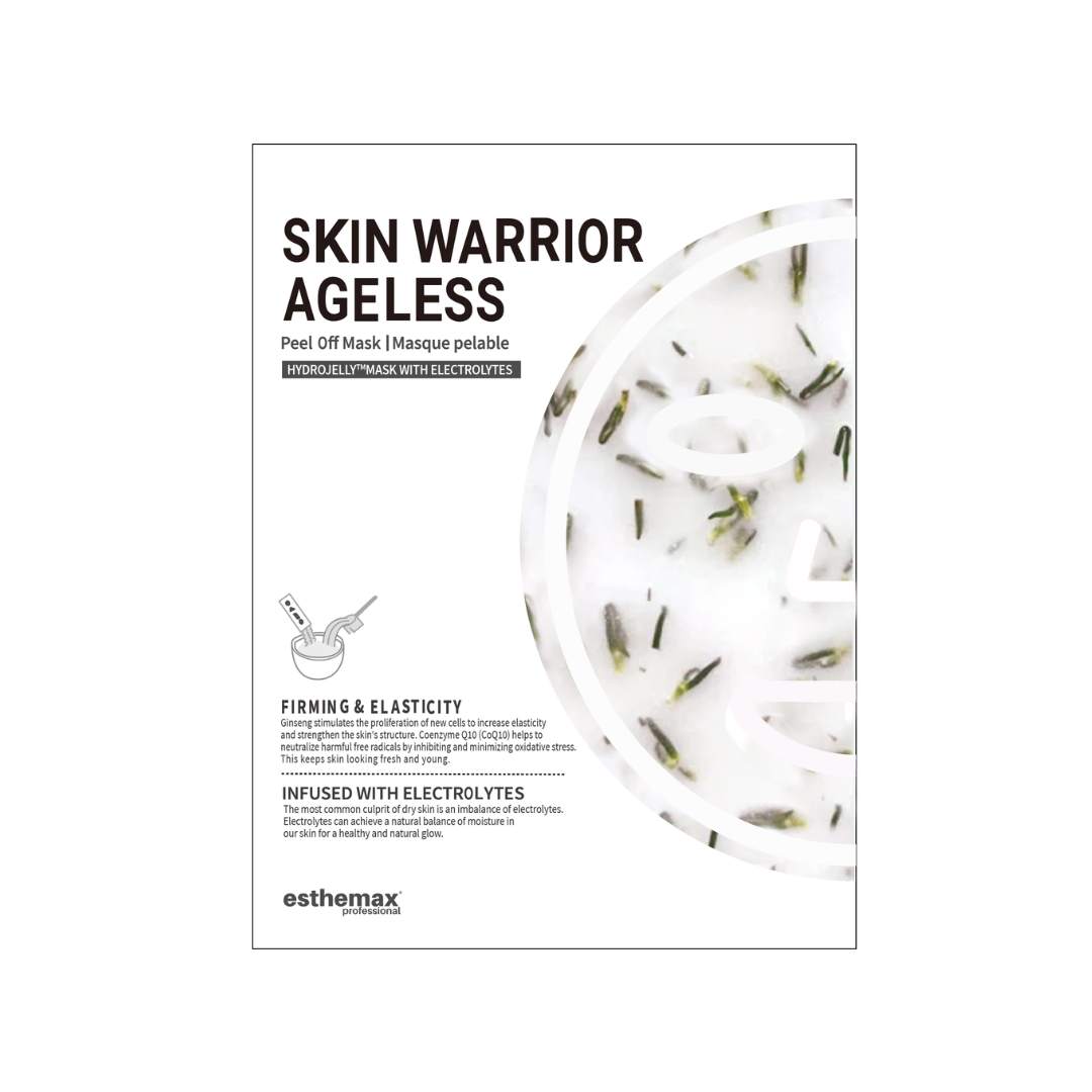 A retail size of Esthemax Hydrojelly Mask Skin Warrior Ageless on a white background, on Spa Circle Brands product listing page.