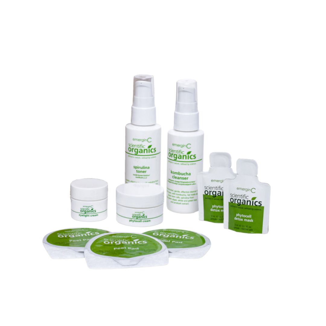 Scientific Organics Trial/Travel Kit top-selling product inclusions on a white background, on Spa Circle Brands product listing page.