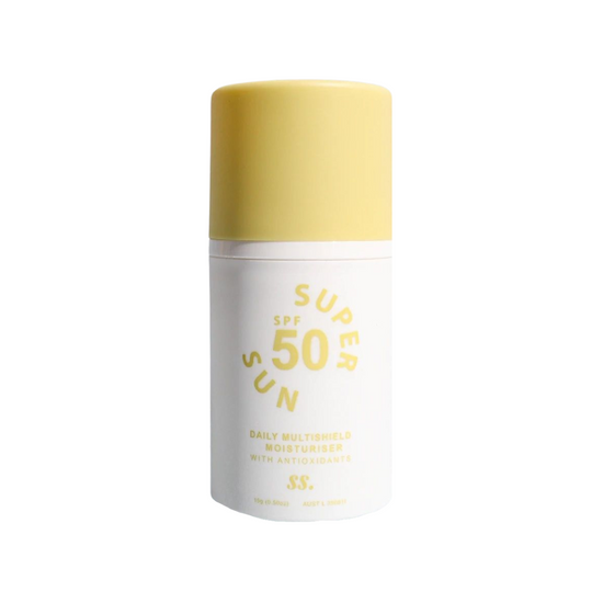 A bottle of Sunny Skin Mini Super Sun SPF50 on a white background, uploaded on Spa Circle Brands product listing page. 