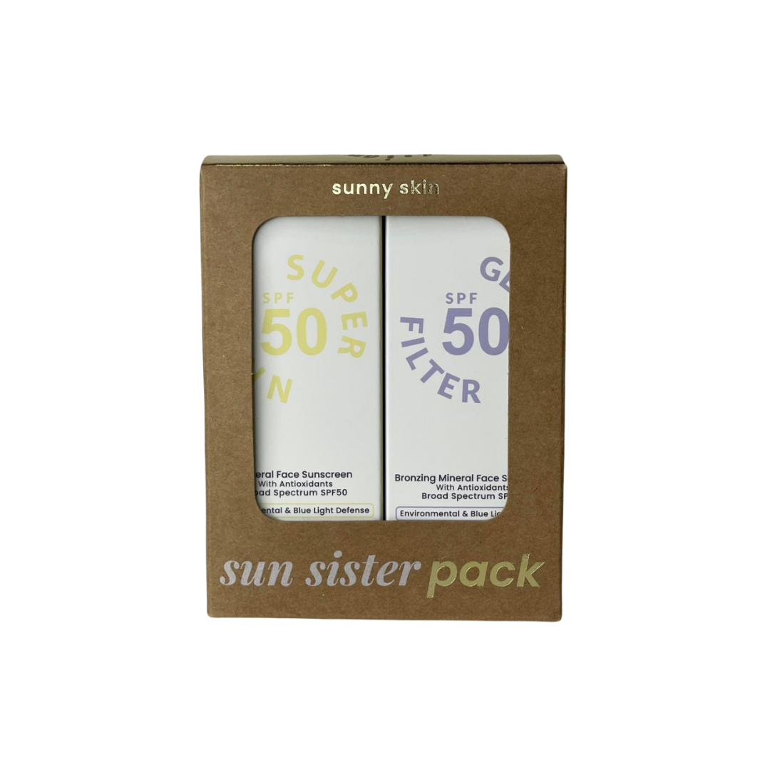 A box containing Sunny Skin Glow Filter SPF50 and Sunny Skin  Super Sun SPF50 on a white background, uploaded on Spa Circle Brands product listing page 
