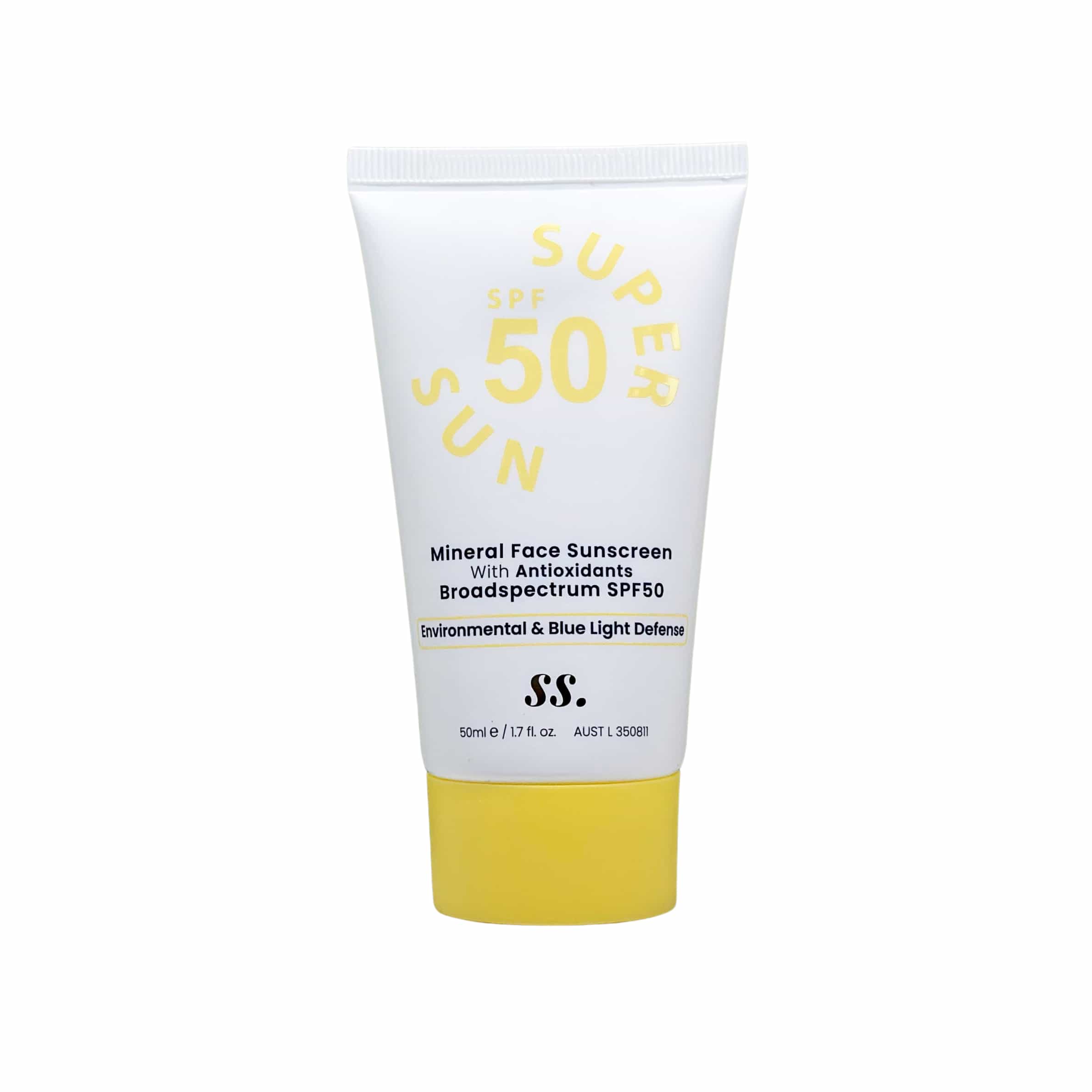 A tube of Sunny Skin Super Sun SPF50 on a white background uploaded on Spa Circle Brands product listing page.