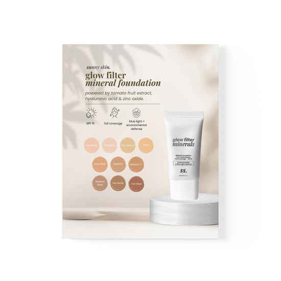    A 16" by 20" (Vertical) Sunny Skin® Salon Poster "Glow Filter Minerals" on a white background, on Spa Circle Brands product listing page.