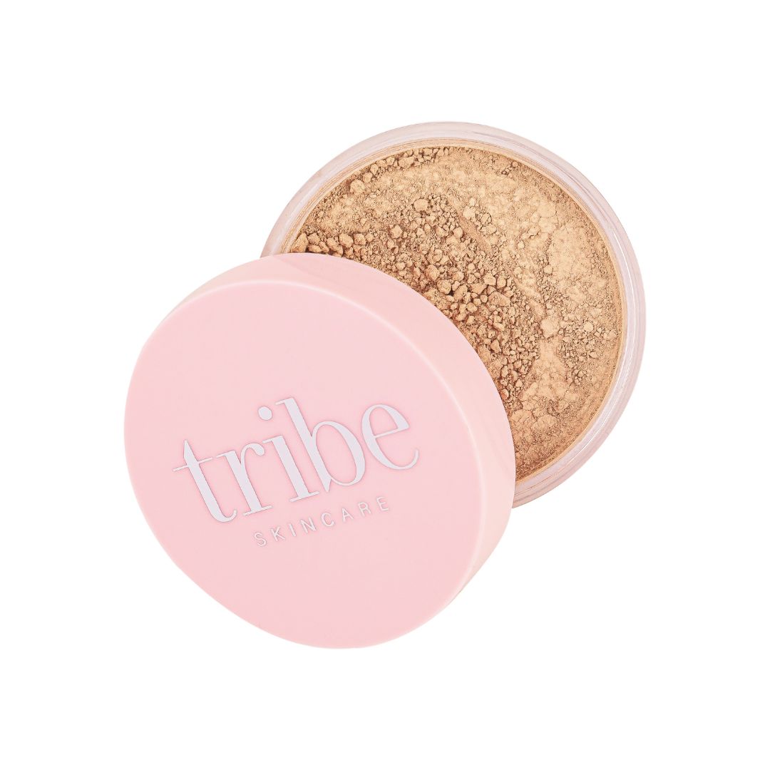 A professional image of Tribe Mineral Makeup Powder MEDIUM/TAN 15g on a white background, featured on Spa Circle Brands' product listing.