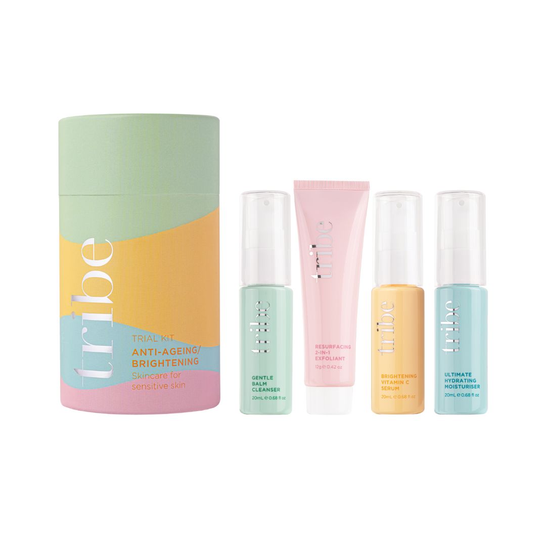 Tribe Trial/Travel Kit ANTI-AGEING/BRIGHTENING on a white background, showcased on Spa Circle Brands' product listing.