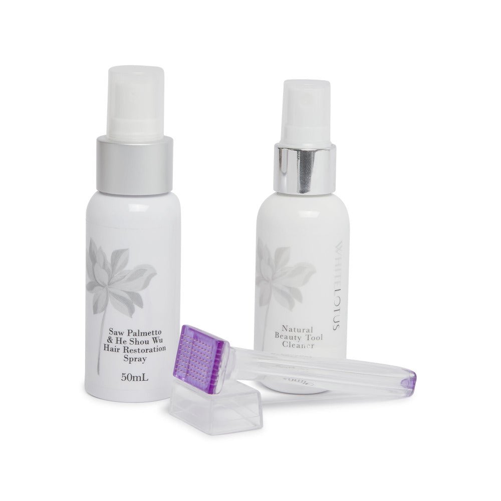 White Lotus Hair Loss Skin Needling Kit - With Derma Stamp, Saw Palmetto & He Shou Wu RRP $143 - Spa Circle Australia Wholesale Skincare for Beauty Salons, Day Spas and Skin Clinics