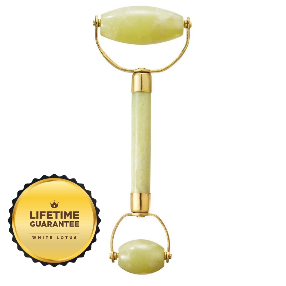 White Lotus Natural Chemical Free Double Headed Jade Crystal Roller in a Silk Lined Box - (Double Headed Jade Roller) RRP $65 - Spa Circle Australia Wholesale Skincare for Beauty Salons, Day Spas and Skin Clinics